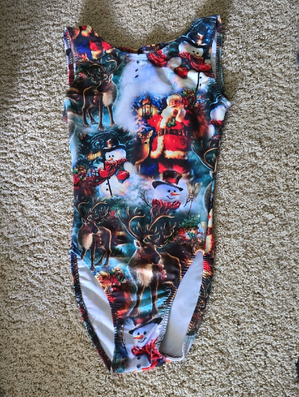 Adult xl Christmas Print Leotard with Santa and Snowmen